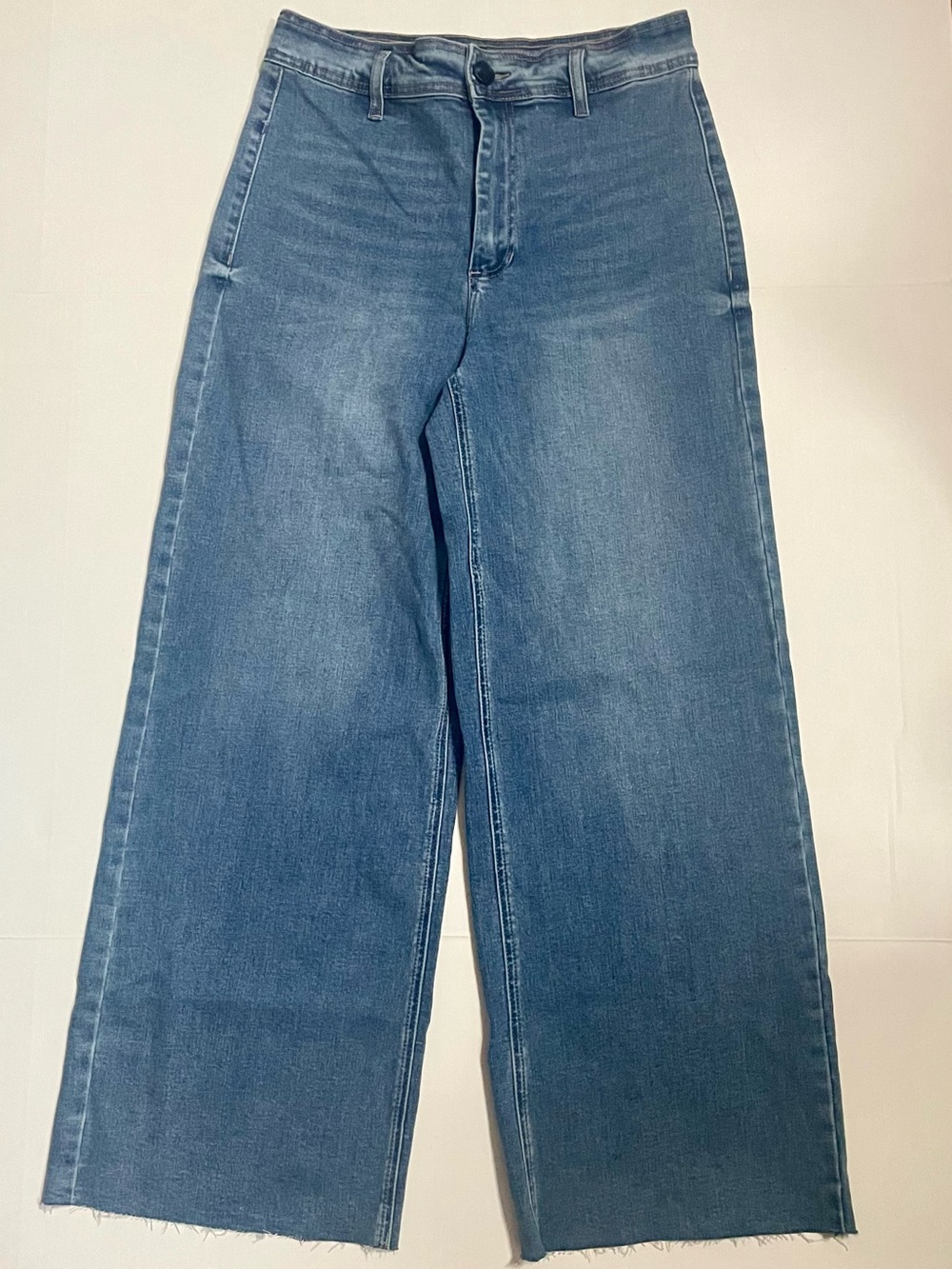 OAT New York High Rise Wide Leg Frayed Raw Hem Blue Jeans Size 12 / 31